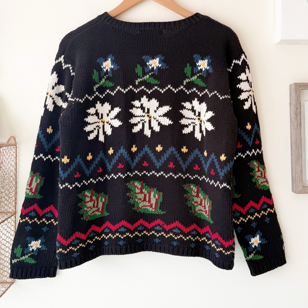 Eddie Bauer 90s Vintage Folk Art Floral Cotton Sweater Made in Hong Kong Size S - Picture 9 of 14